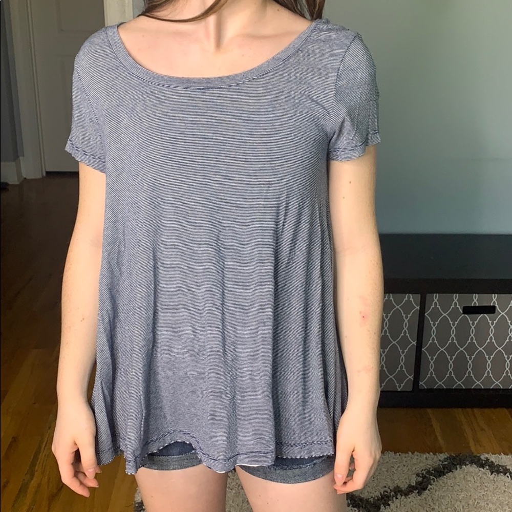 Blue and white striped top